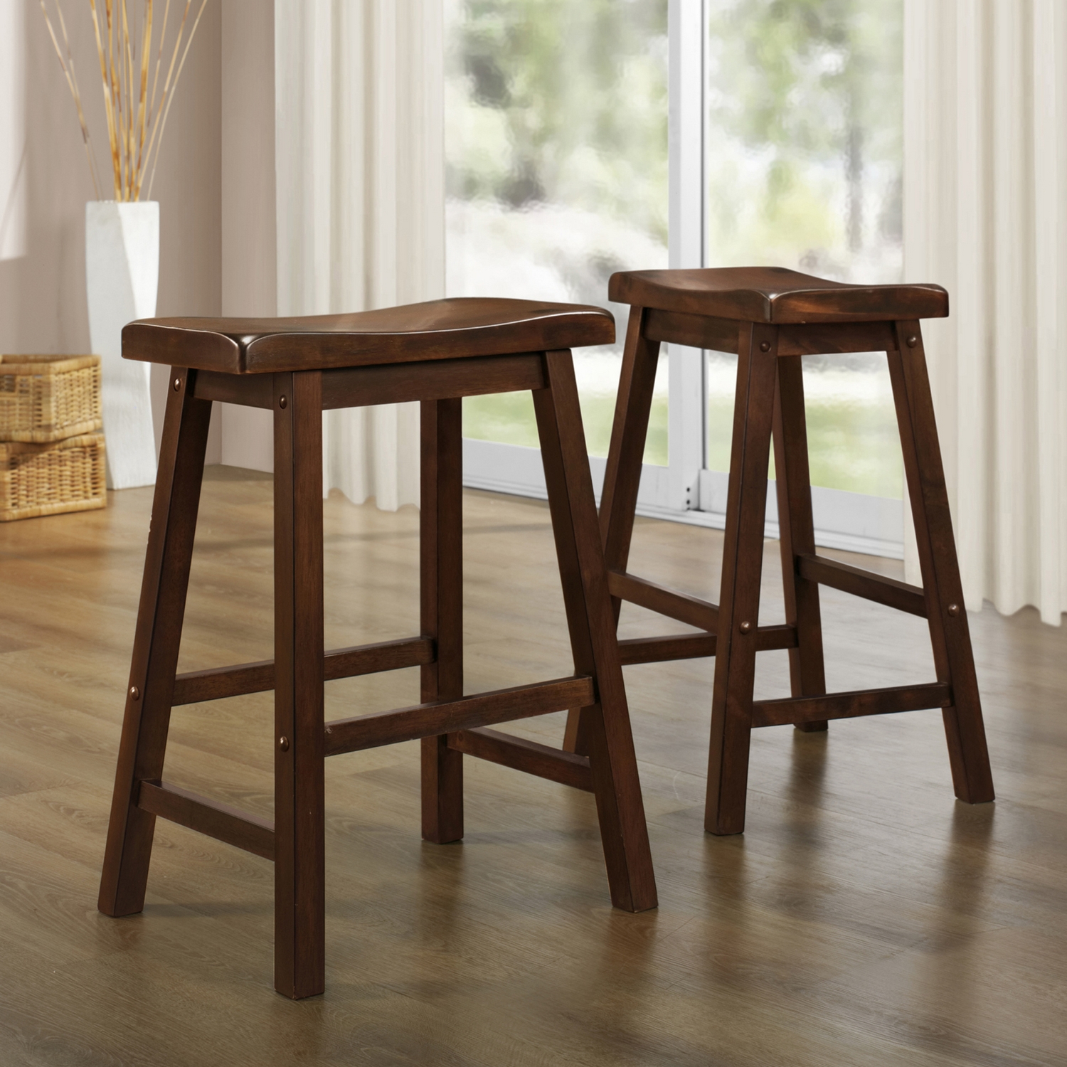 Saddle Seat Counter Height Backless Stools (Set of 2)