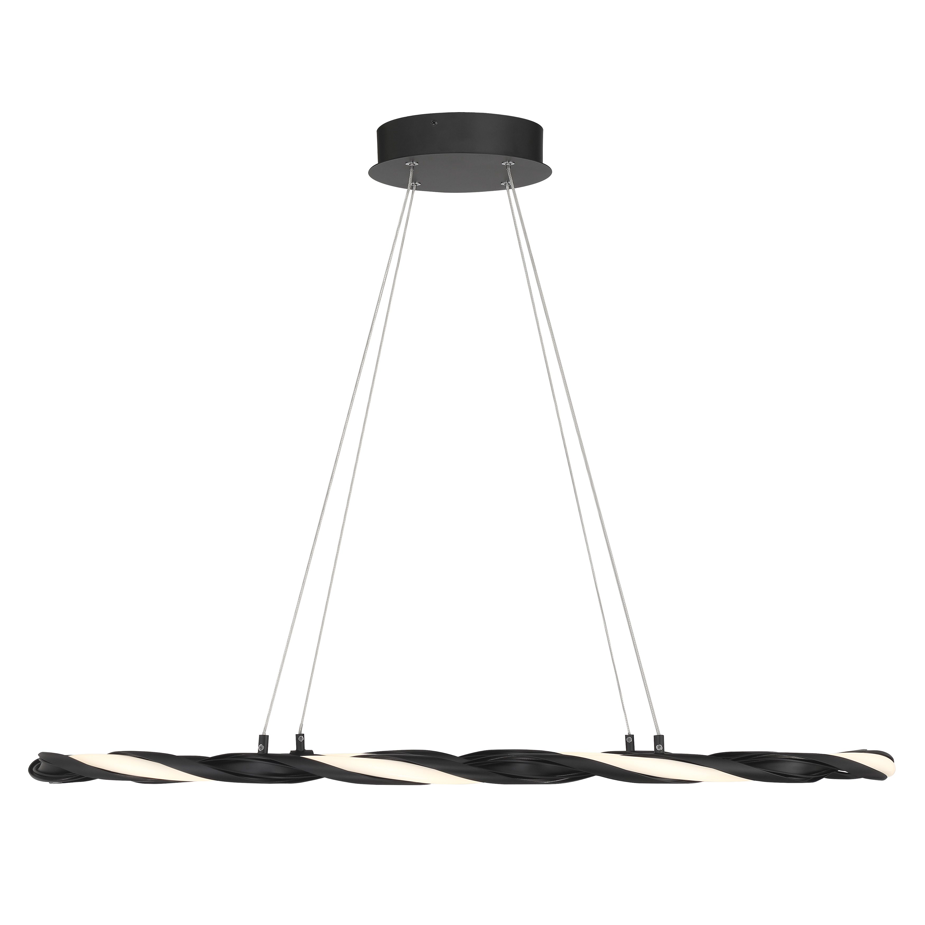 The Convolution pendant delivers contemporary style with its slim 37-inch profile and coal black finish. High-output LED with excellent 94 CRI provides beautiful task lighting for dining and work surfaces. - alternate view