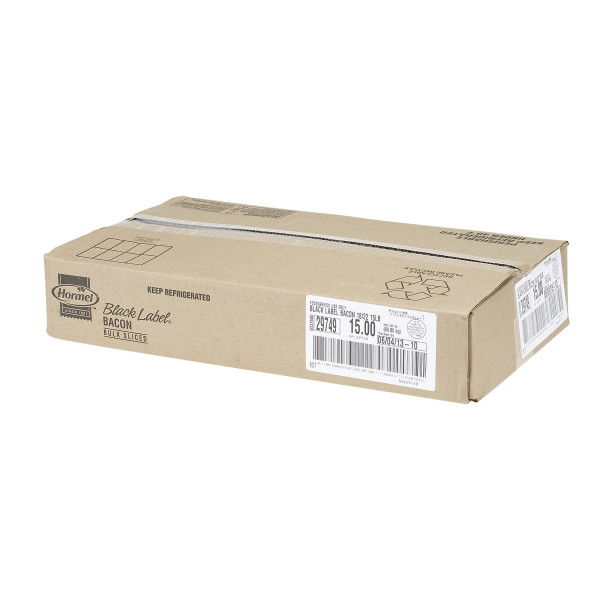 BLACK LABEL(r) Bacon, Bulk, 18/22 style, 15 lb . C1RA - Front Right Closed Case (Hi Res)