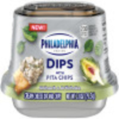 Philadelphia Dips Spinach  Artichoke Cream Cheese Dip with Pita Chips, 2.8 oz Single Serve 