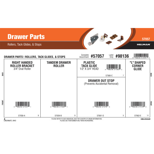 Drawer Parts Assortment (Rollers, Tack Glides & Stops)