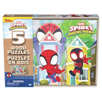 Spidey and Friends 5-Pack of Wood Jigsaw Puzzles for Families, Kids, and Preschoolers Ages 3 and Up