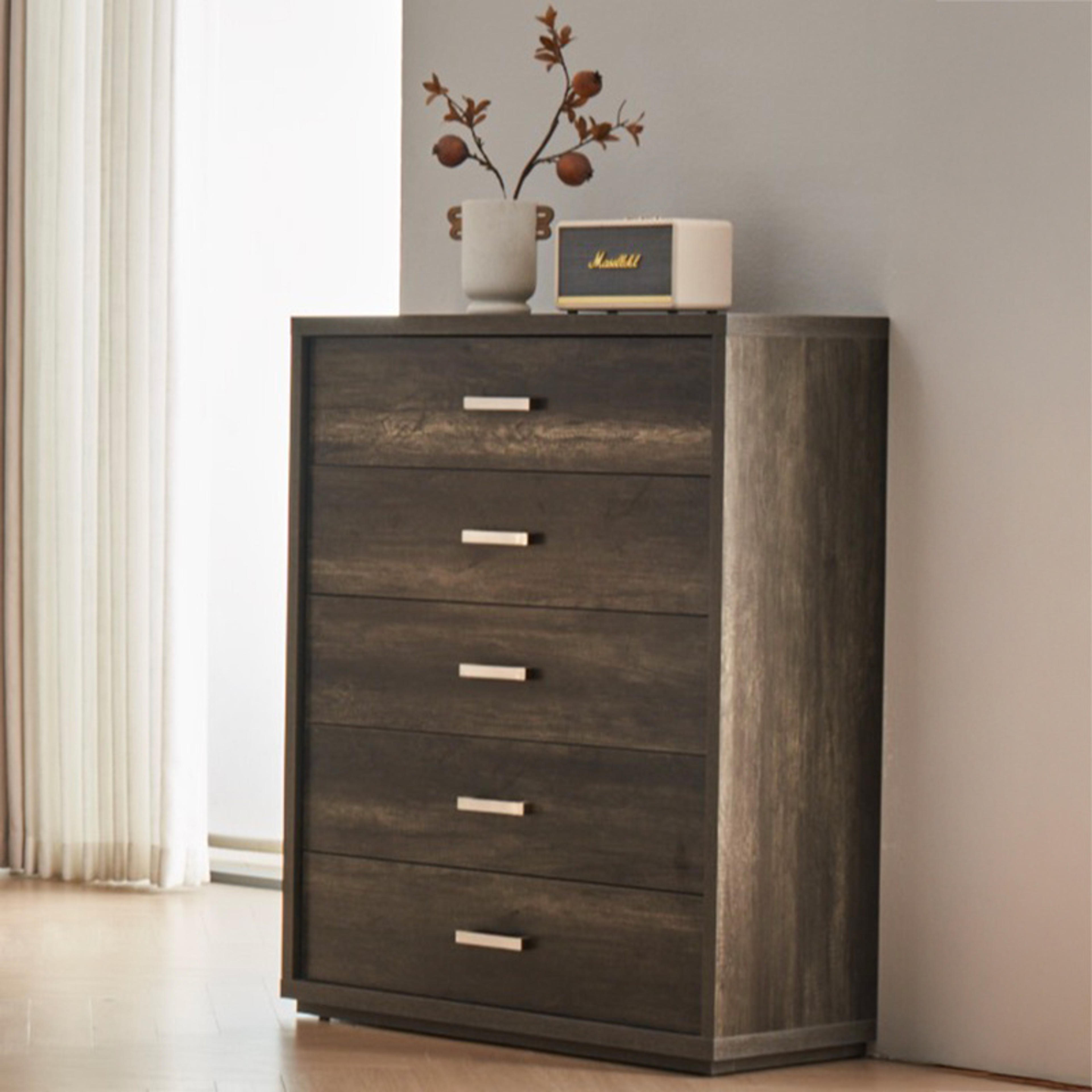 Lifestyle image of the Bellevue Tallboy (5 Drawer), Charcoal from Forty Winks
