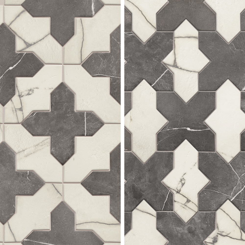 Istanbul Squire Shield Day with Night Cross 6 in. x 8-3/8 in. Porcelain Floor and Wall Tile