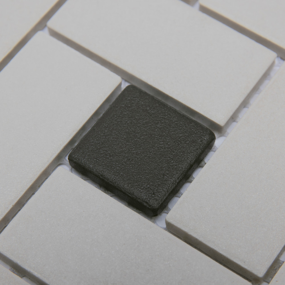 Gotham Spiral Unglazed White with Black Dot 11-3/4 in. x 11-3/4 in. Porcelain Mosaic Tile