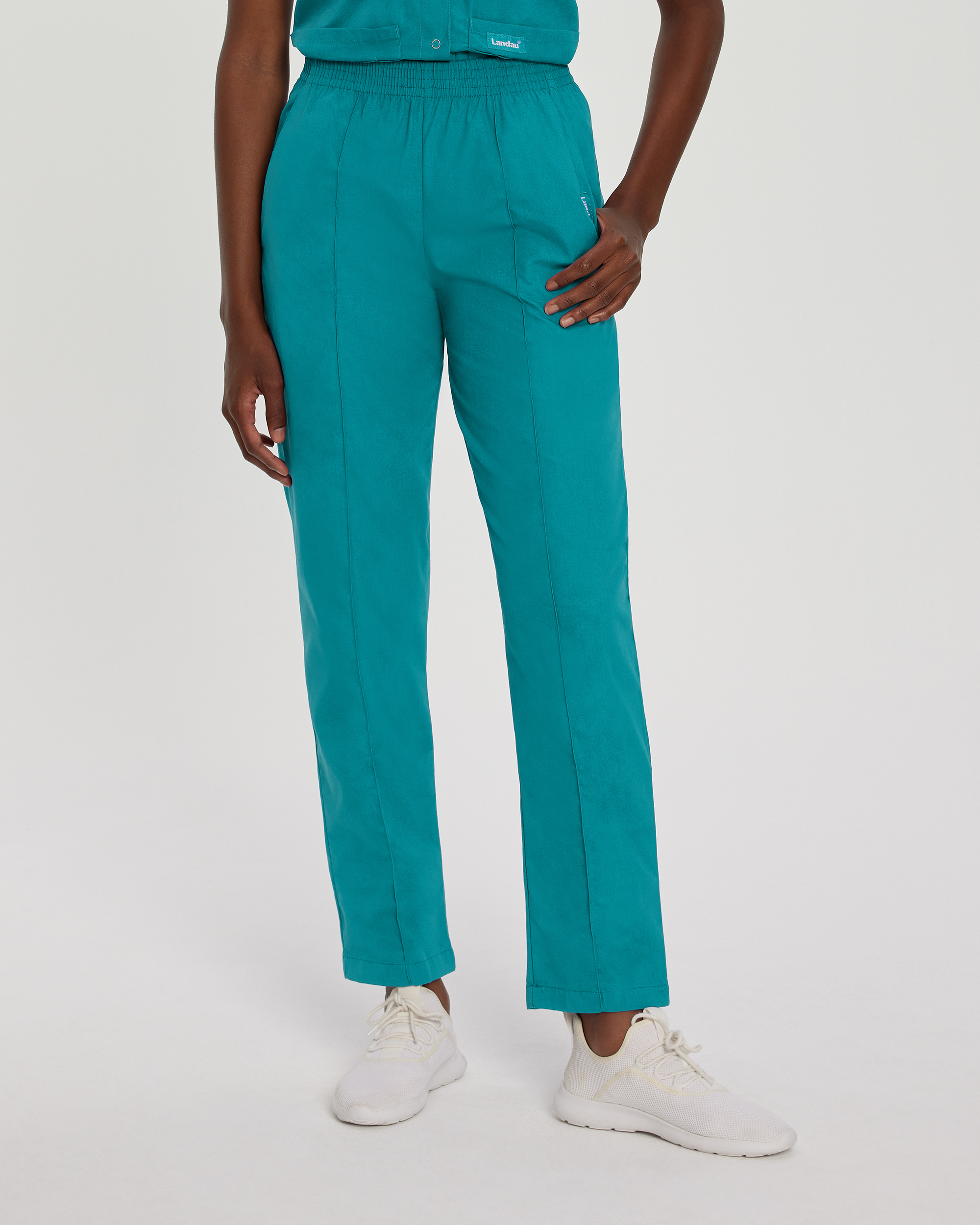 Landau 8320 Ladies Classic Stitch Crease Elastic Waist Relaxed Fit 2 Pocket Scrub Pants-Landau