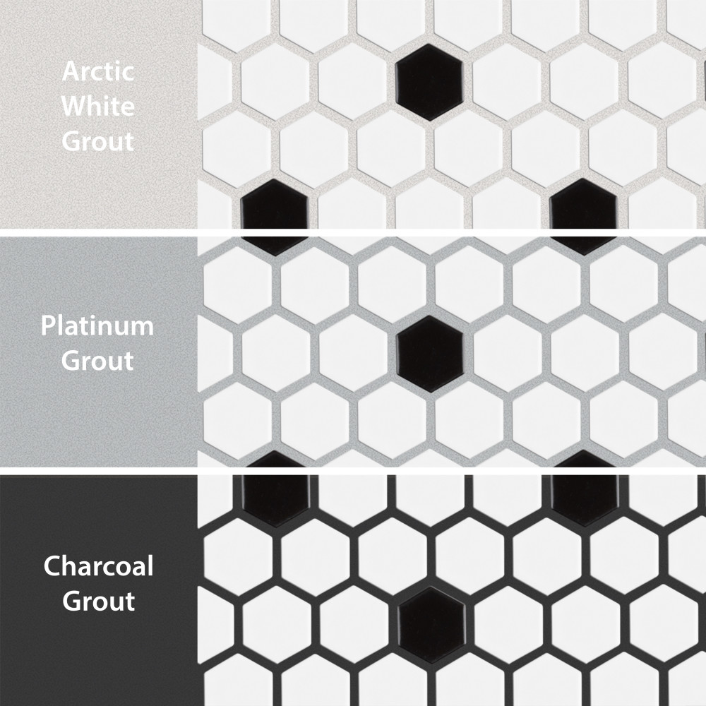 Madison 1″ Hex Matte Cool White w/ Black Dot 10-1/4 in. x 11-7/8 in. Porcelain Mosaic Tile