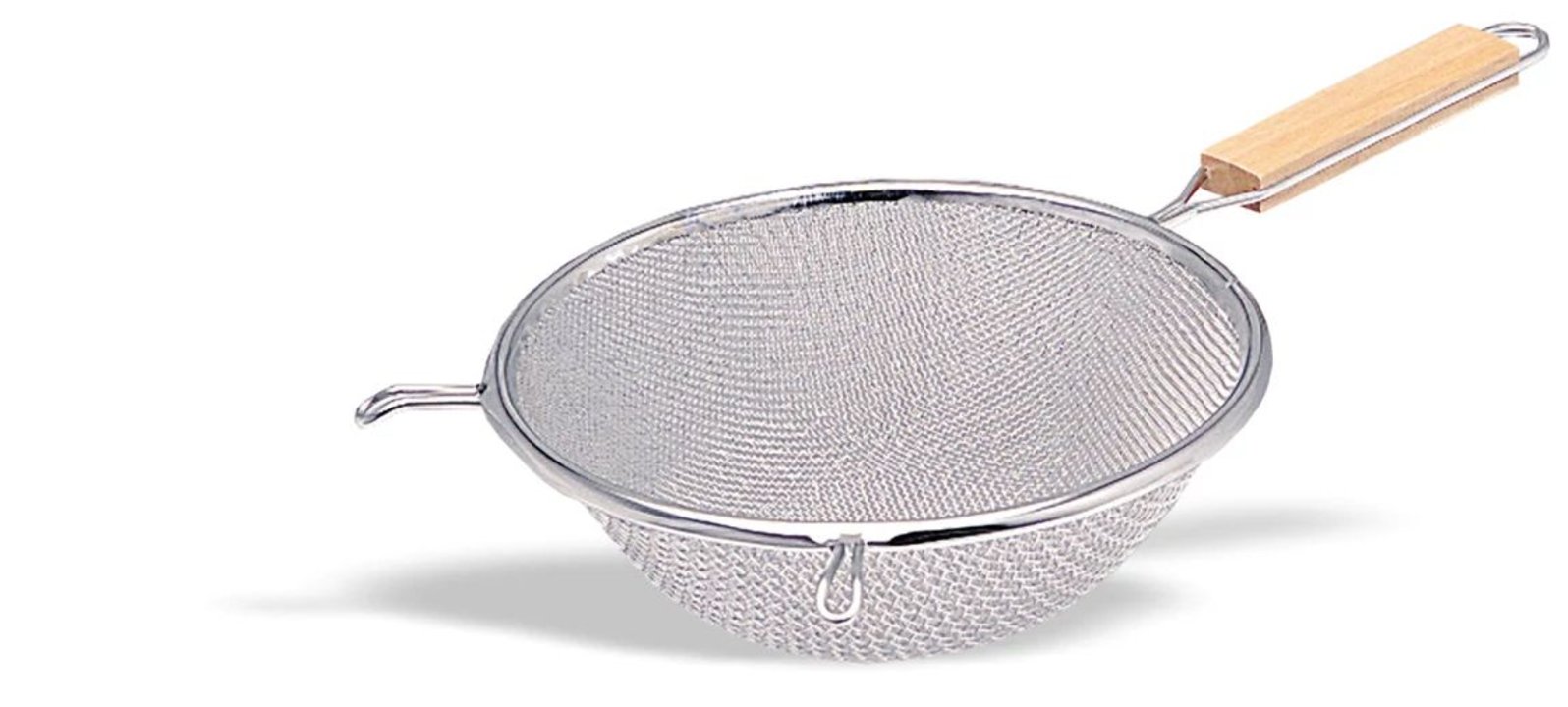 Double-mesh strainer 13 cm stainless steel with wood handle
