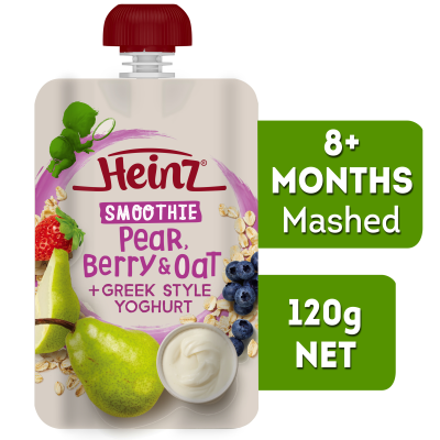  Heinz® Smoothie Pear Berry & Oat + Greek Style Yogurt Baby Food Pouch 8+ months 120g 