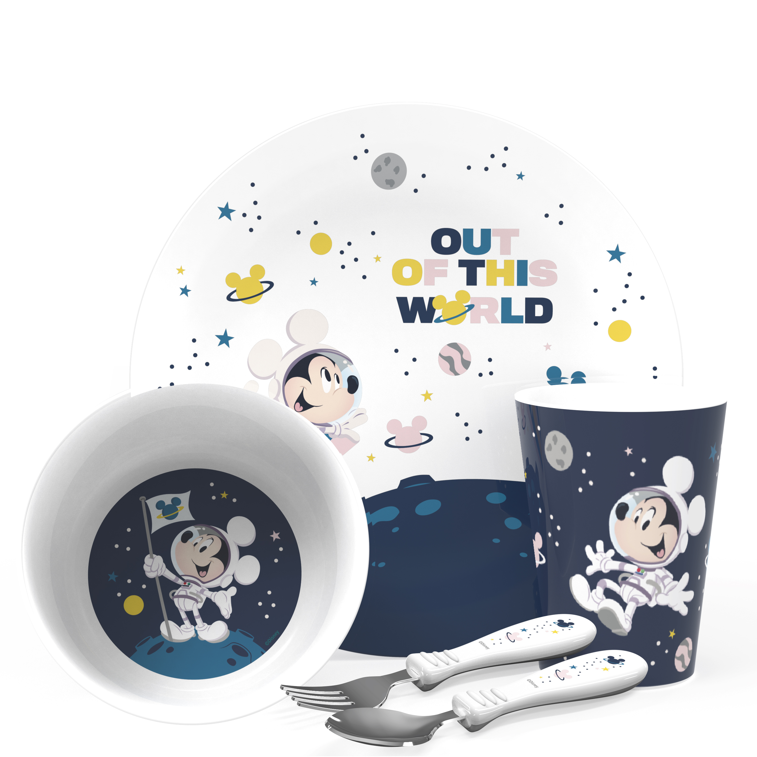 Disney Plate, Bowl, Tumbler and Flatware Set, Outer Space Mickey Mouse, 5-piece set slideshow image 1 Disney Plate, Bowl, Tumbler and Flatware Set, Outer Space Mickey Mouse, 5-piece set slideshow image 1