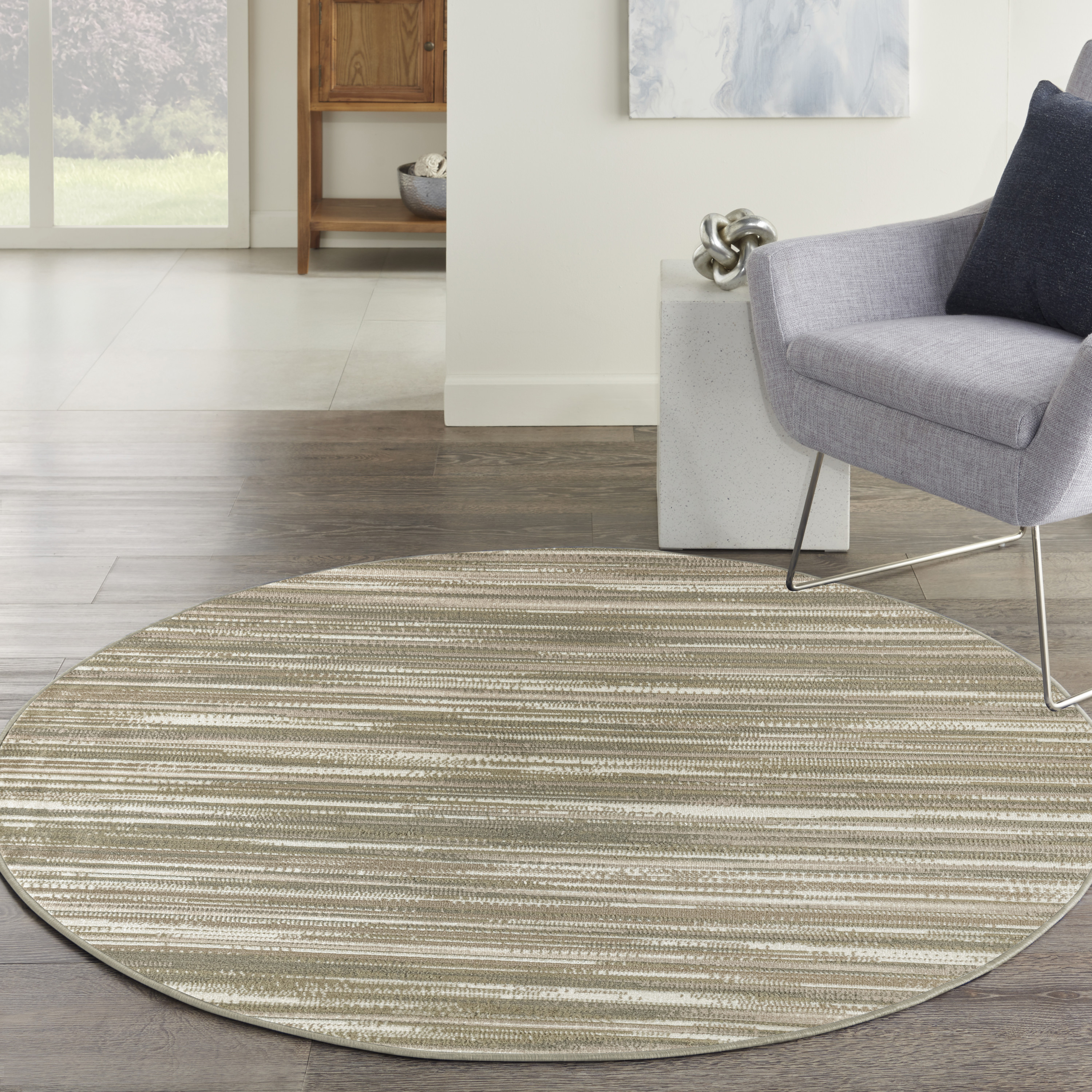 Nourison Jubilant 5'3" x Round Green Ivory Modern Indoor Rug