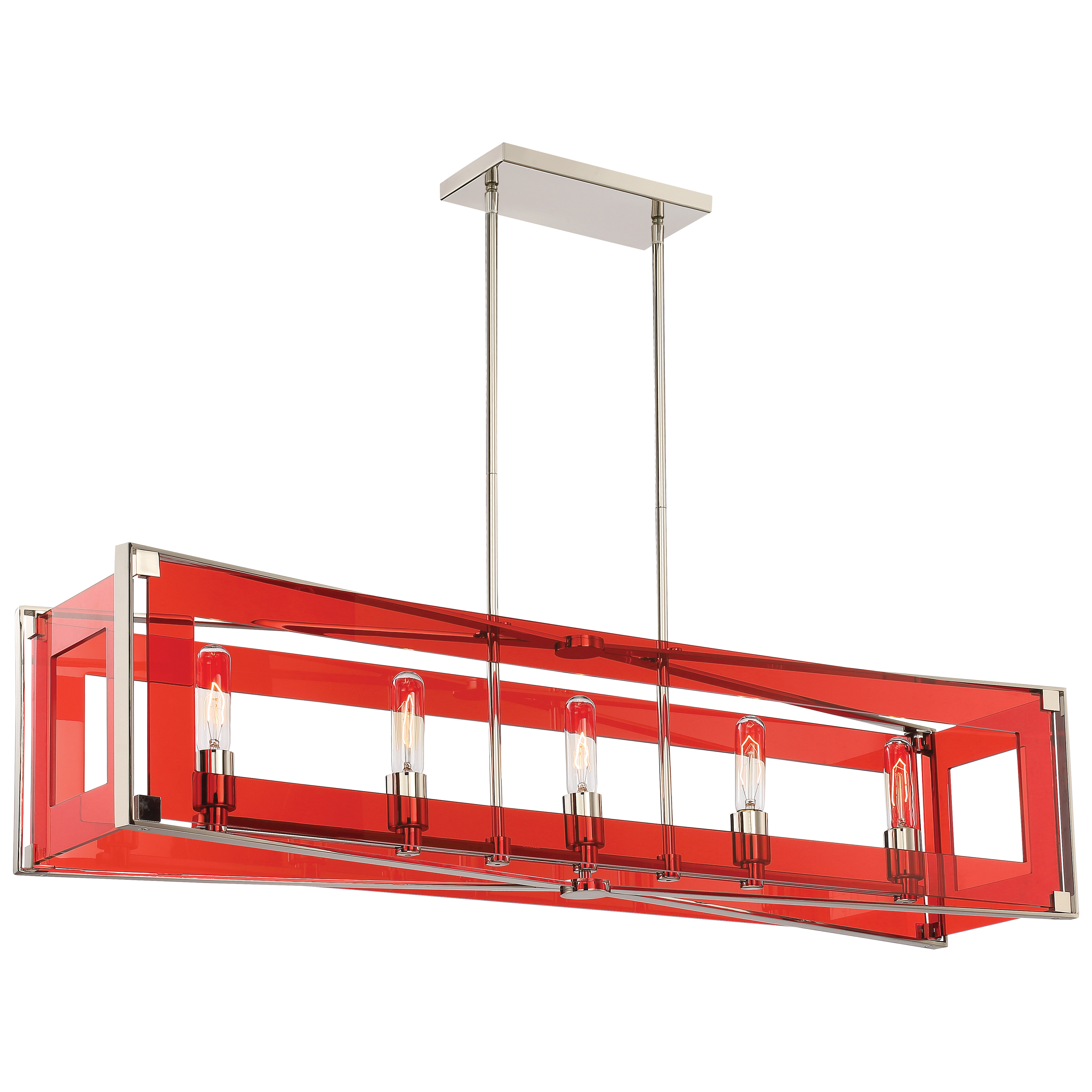 This 5-light island chandelier combines polished nickel hardware with clear acrylic elements for a refined transitional look. At 43 inches long, it's perfectly scaled for kitchen islands and dining tables. - alternate view