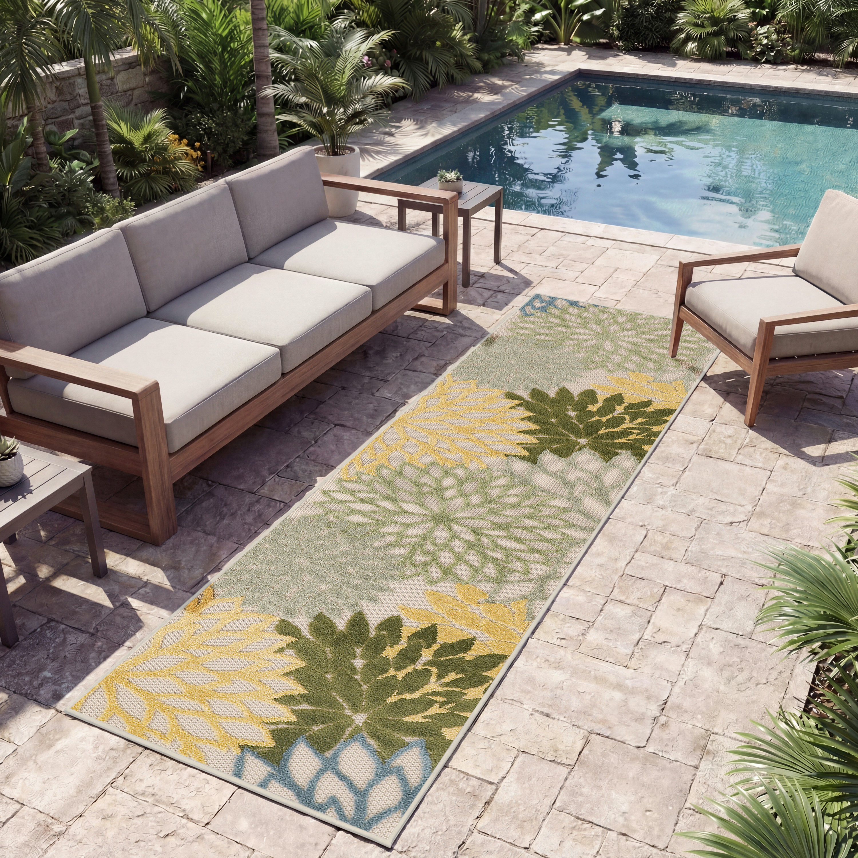 Nourison Aloha 2' x 6' Green Multicolor Tropical Rug