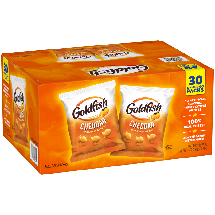 Goldfish® Cheddar Crackers, 30 count box, 1.5 oz, bag - Left Angle Image