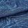 Dark navy jacquard fabric with raised, tufted wavy pattern folded over itself, revealing woodgrain-like texture; close-up studio shot with soft lighting accentuating sheen and depth.