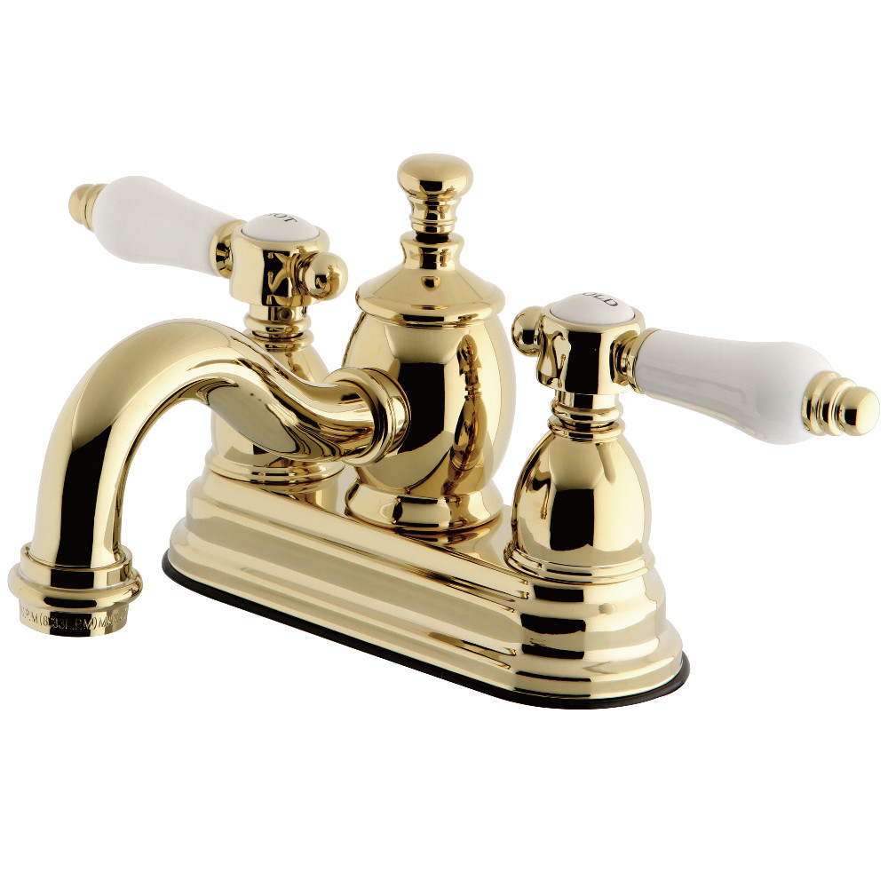 Double-Handle 4" Centerset Bathroom Faucet with Brass Pop-Up, Polished Brass with 2 Finish Options