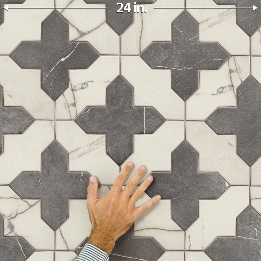 Istanbul Templar Shield Day with Night Cross 8-3/8 in. x 8-3/8 in. Porcelain Floor and Wall Tile