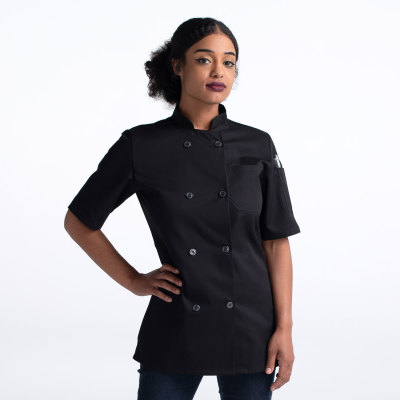 Women&#8216;s Short Sleeve Plastic Button Chef Coat-