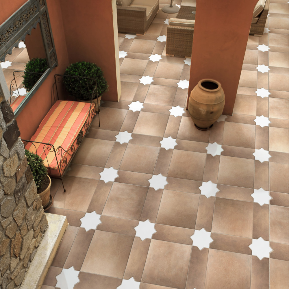Argile Bordeaux Ferrara with Losanga and Blue Star 24-5/8 in. x 24-5/8 in. Porcelain Floor and Wall Tile