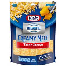 Kraft Three Cheese Shredded Cheese with a Touch of Philadelphia for a Creamy Melt, 8 oz Bag