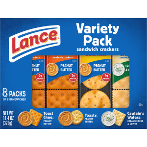Lance Sandwich Crackers, Variety Pack, 3 Flavors, 8 Individually Wrapped Packs, 6 Sandwiches Each
