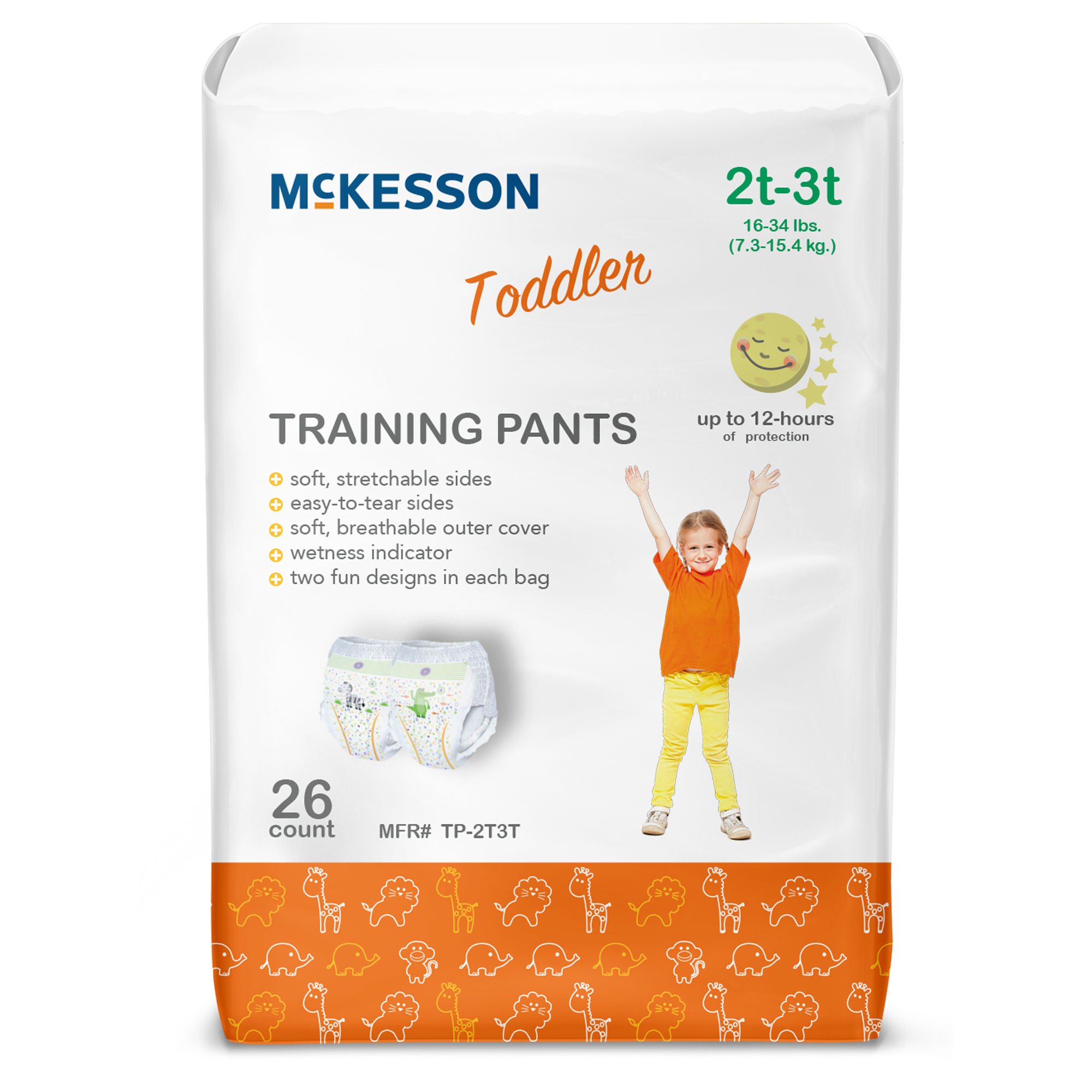 McKesson Toddler Training Pants, 2T to 3T for Children weighing 16 – 34 lbs.