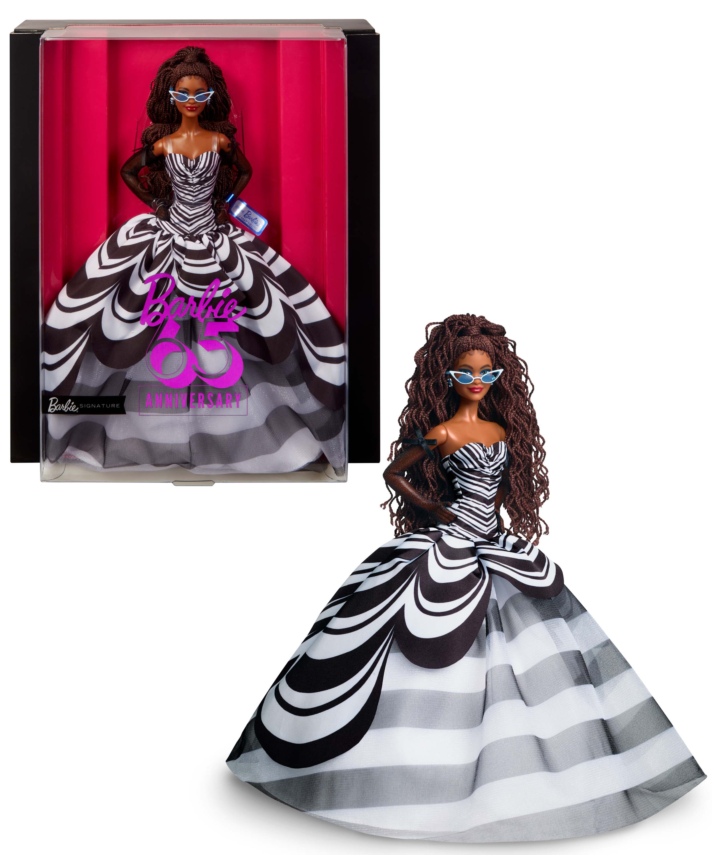 Barbie Signature 65th Anniversary Collectible Doll with Brown Hair and Black and White Gown