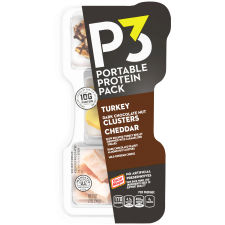 P3 Portable Protein Snack Pack with Dark Chocolate Almond Nut, Turkey & Cheddar Cheese, 2 oz Tray