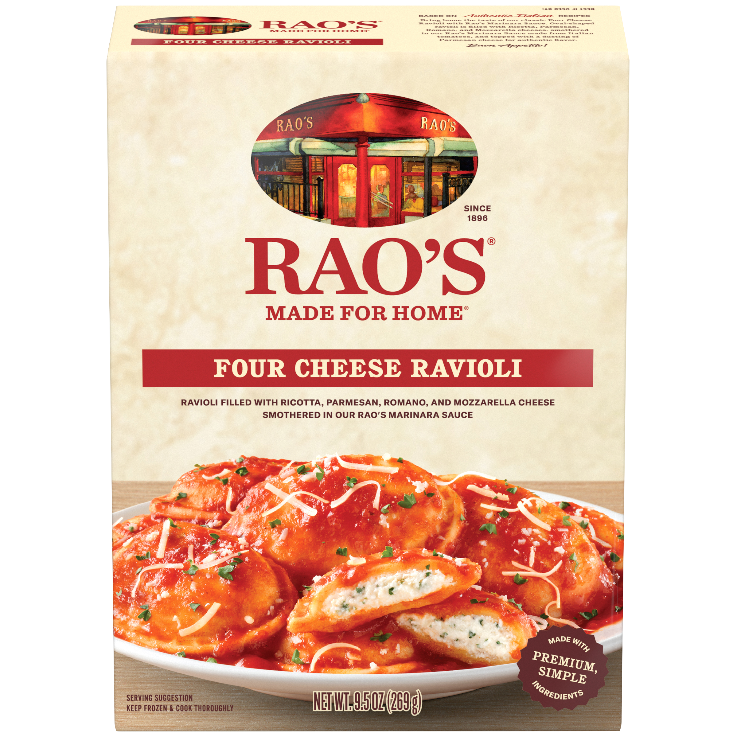 Four Cheese Ravioli Frozen Meal, 9.5 oz - Back Image