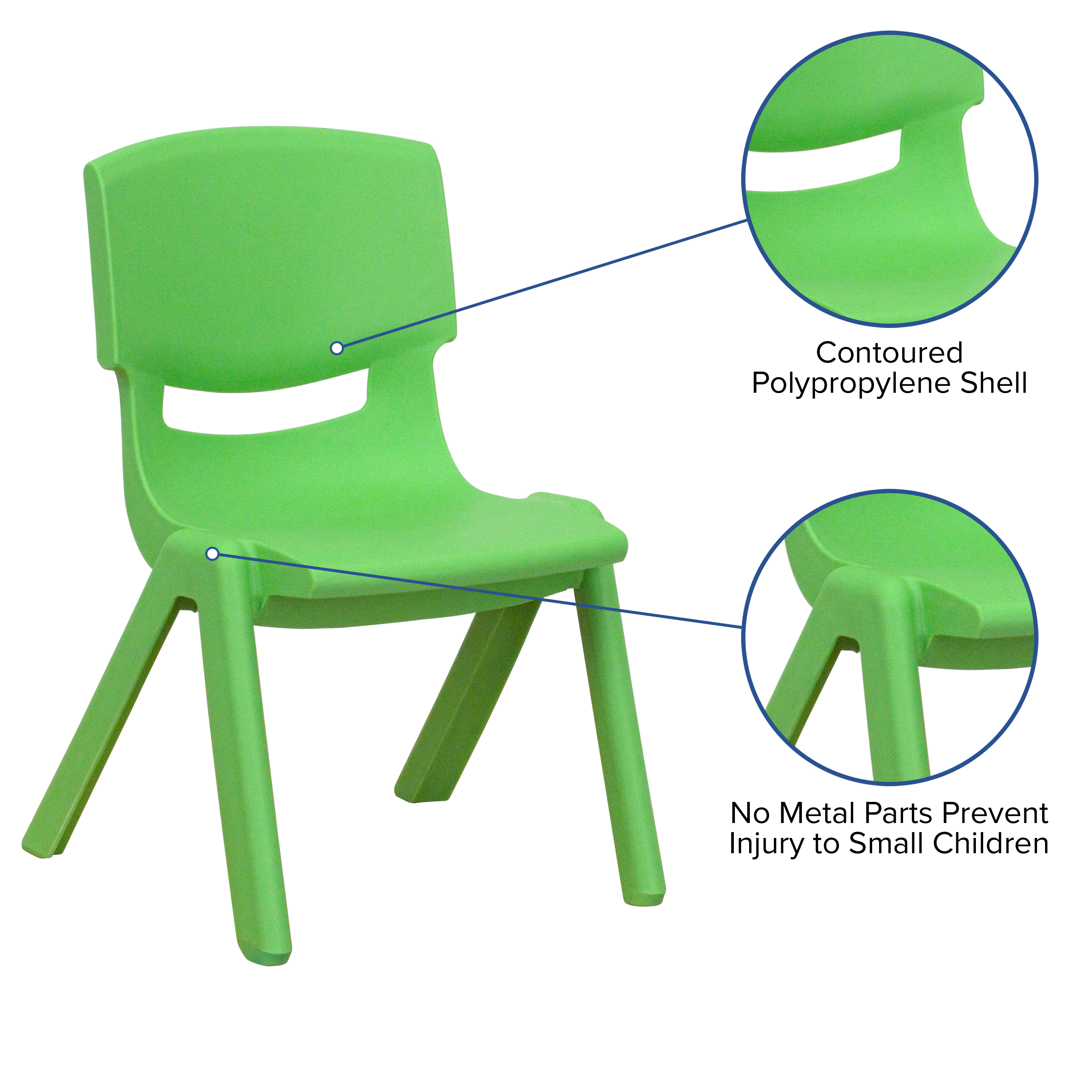 Pack de 4 sillas escolares apilables de plástico azul con asiento de 10,5" H, silla preescolar - Imagen 4 de 58