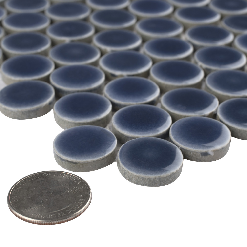 Hudson Penny Round Denim Blue 11-7/8 in. x 12-5/8 in. Porcelain Mosaic Tile