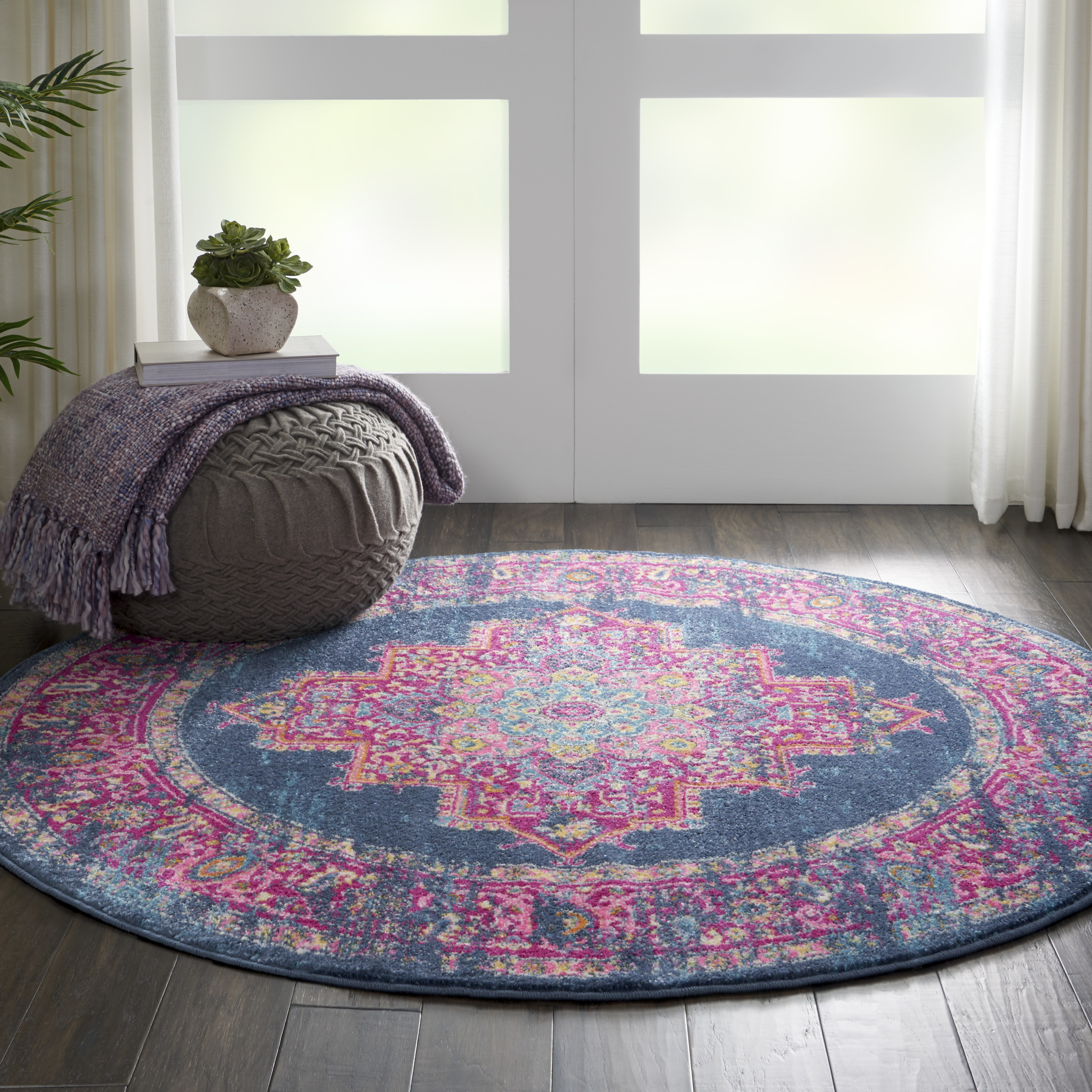 Nourison Passion 4' x Round Blue Bohemian Indoor Rug