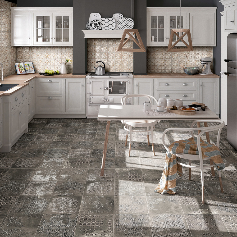 Antigua Deco Graphite 13 in. x 13 in. Porcelain Floor and Wall Tile