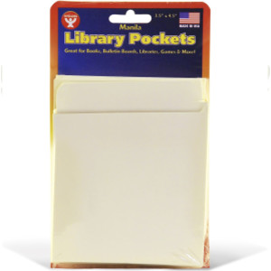 Library Pockets 3.5" x 4.5" Self Adhesive - Manila, Pack of 50