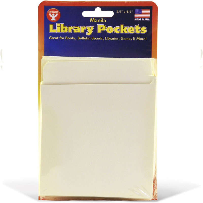 Library Pockets 3.5" x 4.5" Self Adhesive - Manila, Pack of 50