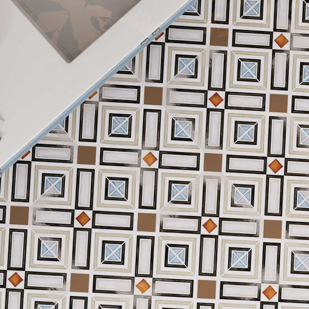 Vaudeville Octagon Deco Ritter with Taco Marron 7-7/8 in. x 7-7/8 in. Porcelain Floor and Wall Tile