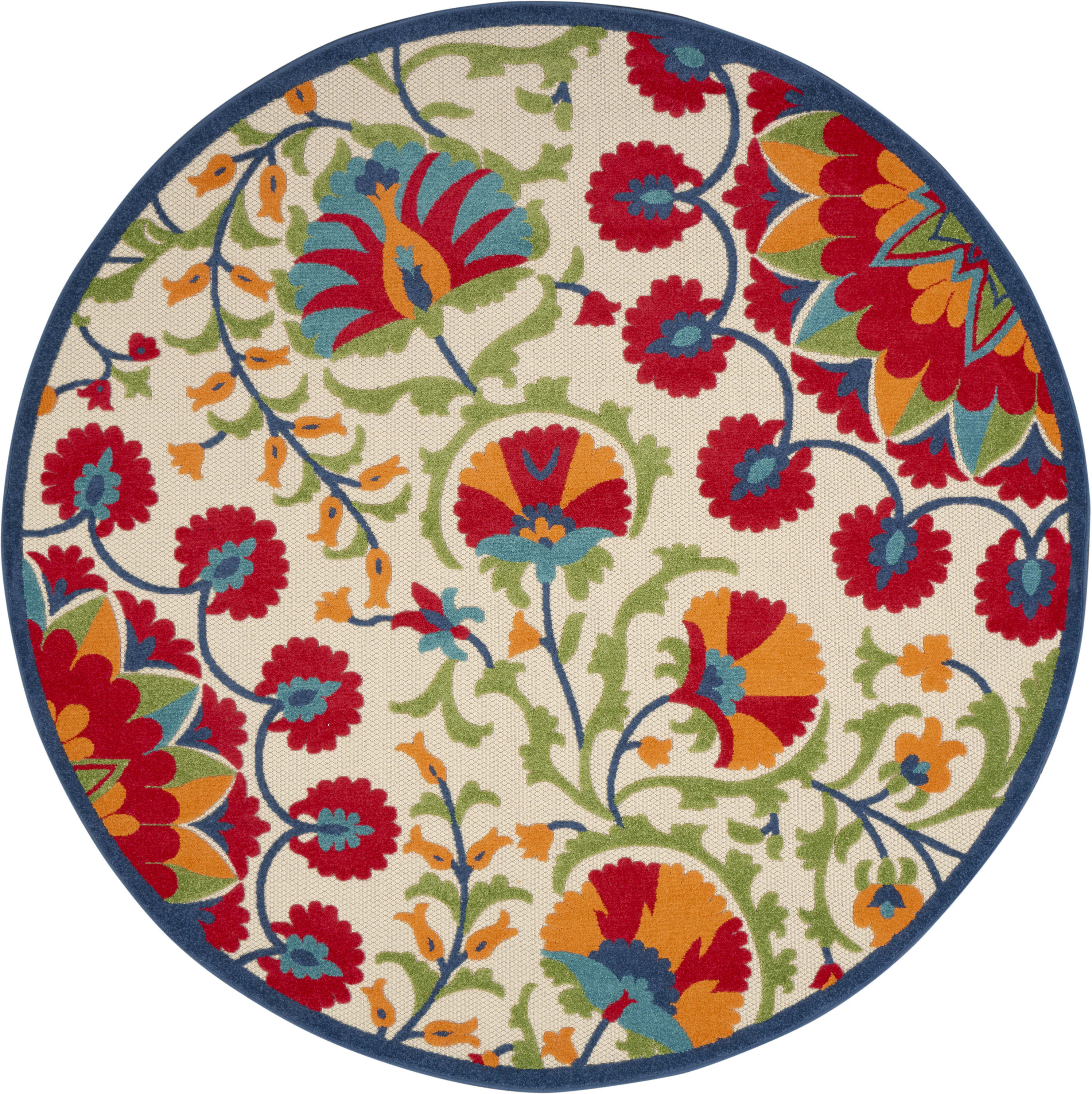 Nourison Aloha 7'10" x Round Red Multicolor Transitional Rug