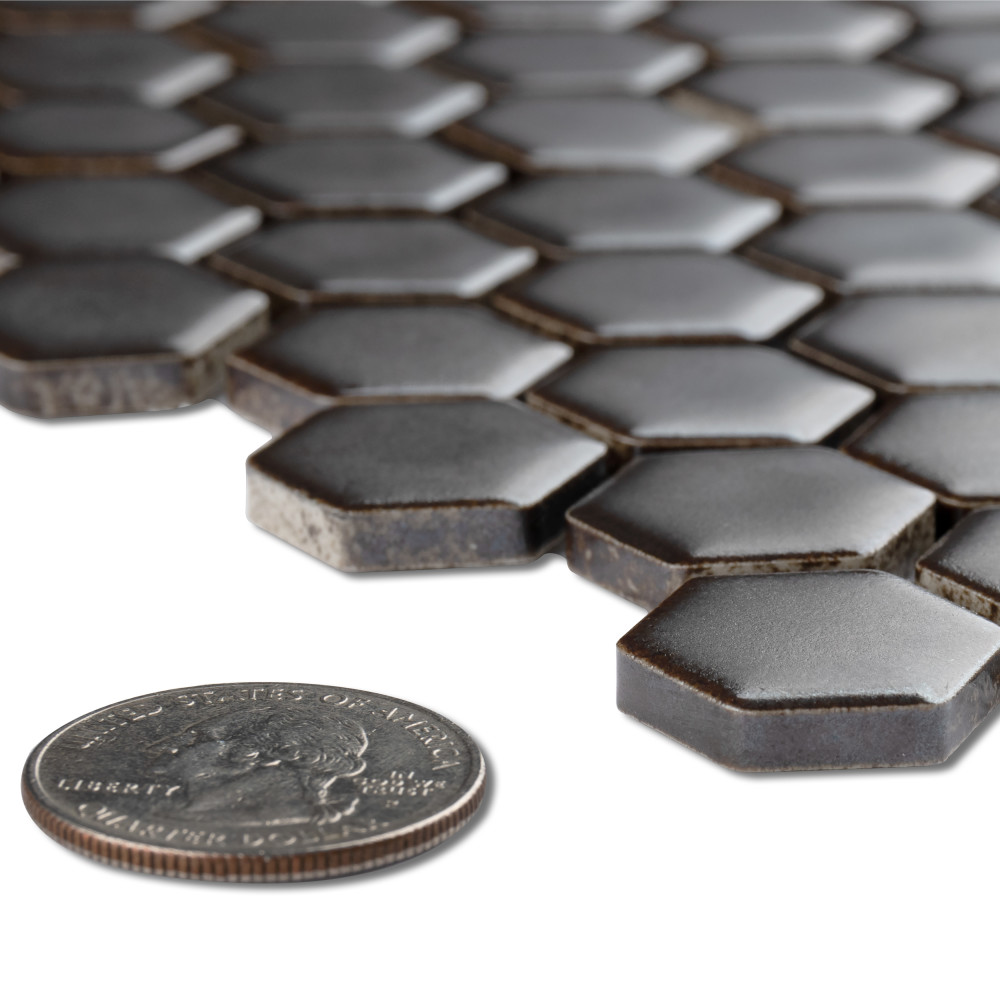 Sample – Colmena Hex Gunmetal Porcelain Mosaic Tile