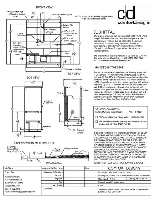 Spec Sheet — Cd Shower Spec Sheet Xst 6232 Tr 75 5p