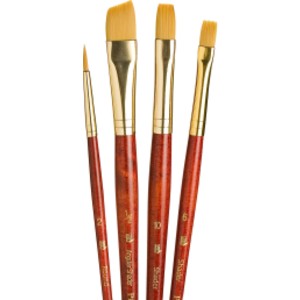 RealValue Brush Set, Gold Taklon Bristles, Short Handle Mixed Media Paintbrush, Red, 4 Pieces