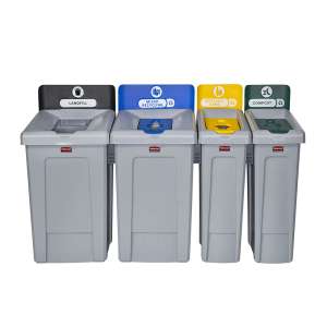 Rubbermaid Commercial, Slim Jim, Recycling Compost Station, 23 gal, Resin, Gray/Green, Rectangle, Receptacle