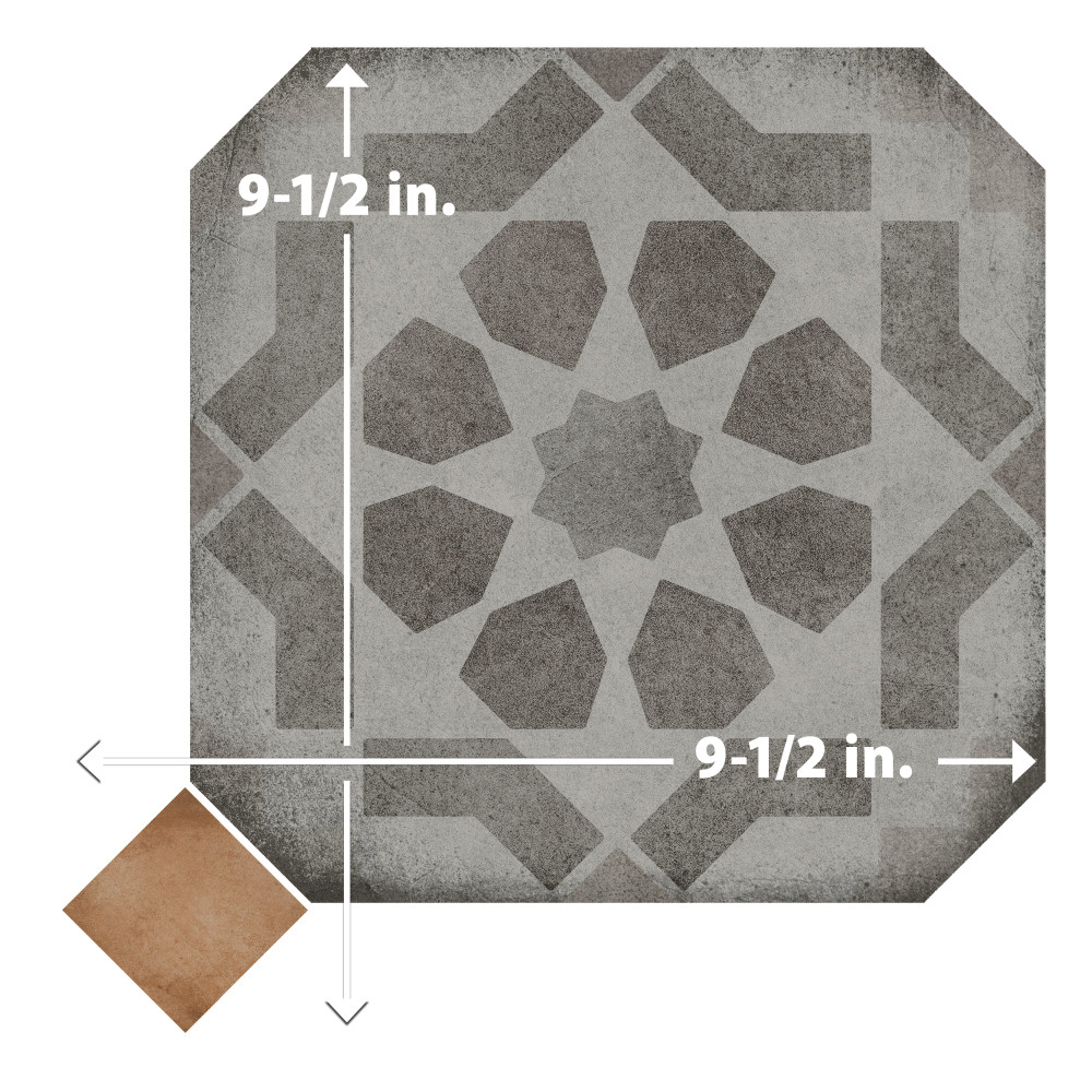 Laverton Octagon Deco Sombra with Taco Natural 7-7/8 in. x 7-7/8 in. Porcelain Floor and Wall Tile