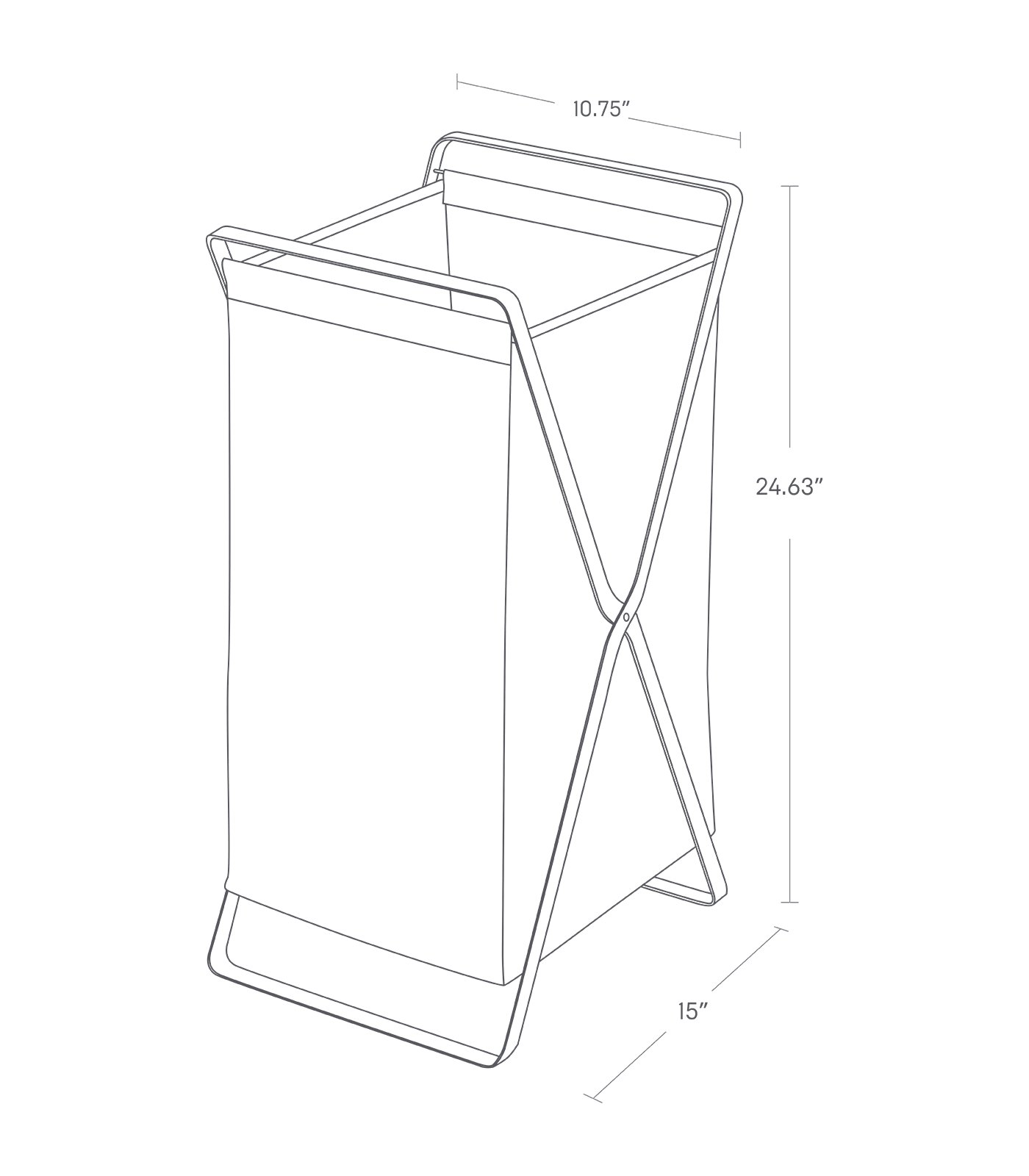 TOWER Laundry Hamper. 24.63 inches tall, 15 inches long, 10.75 inches wide.