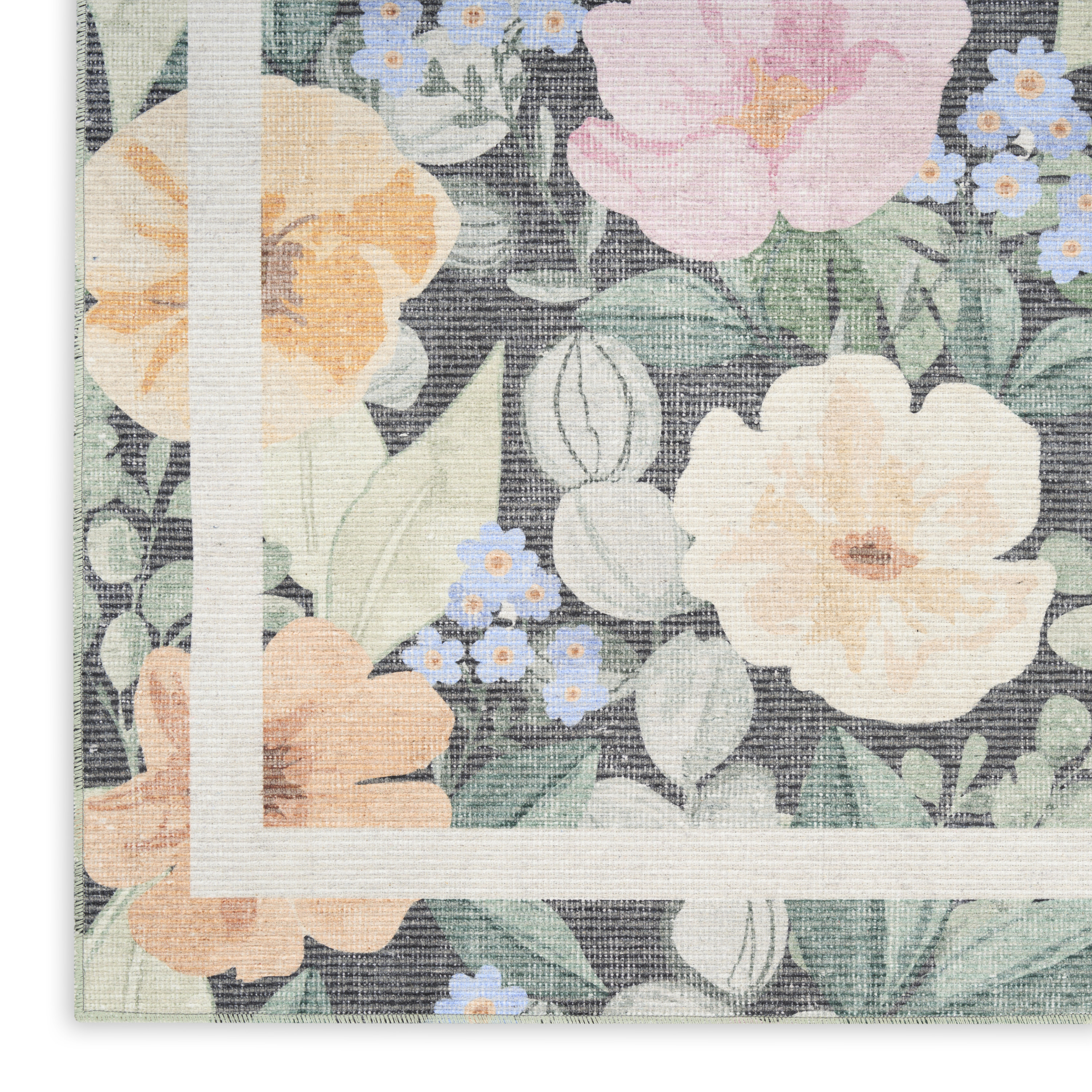 Nourison Botanical Washables 5' x 7' Charcoal Multicolor Farmhouse Indoor Rug