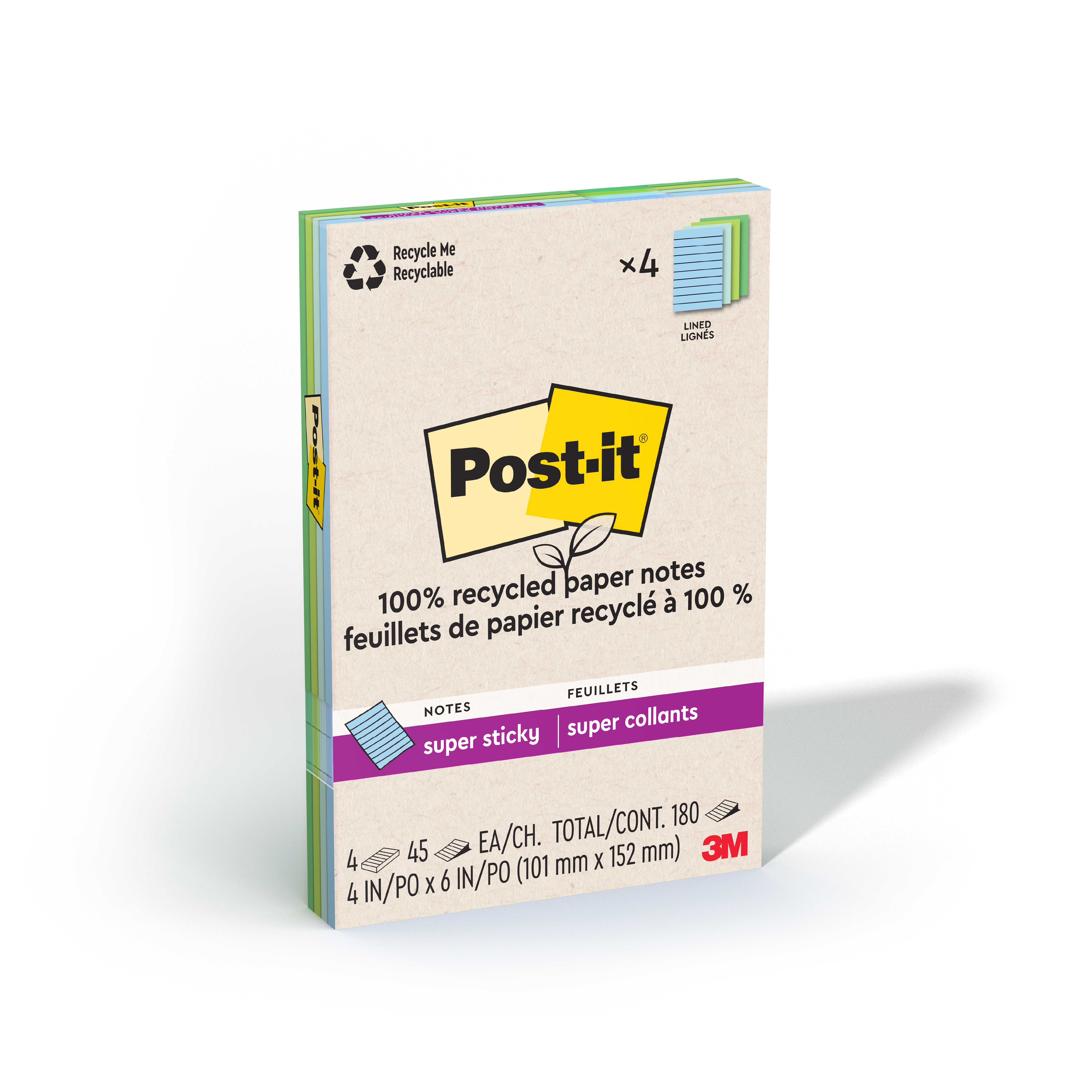 SKU 7100290304 | Post-it® Super Sticky Recycled Notes 4621R-4SST
