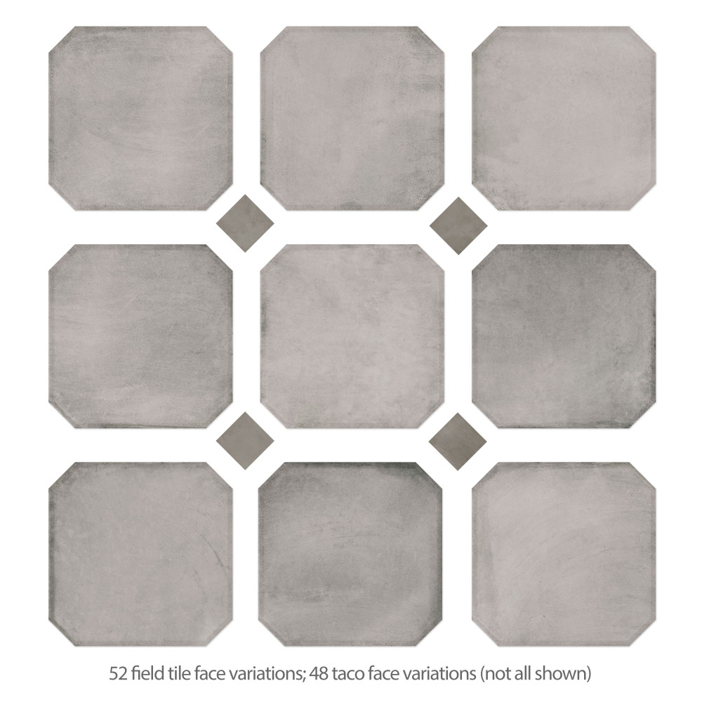 Laverton Octagon Gris with Taco Grafito 7-7/8 in. x 7-7/8 in. Porcelain Floor and Wall Tile