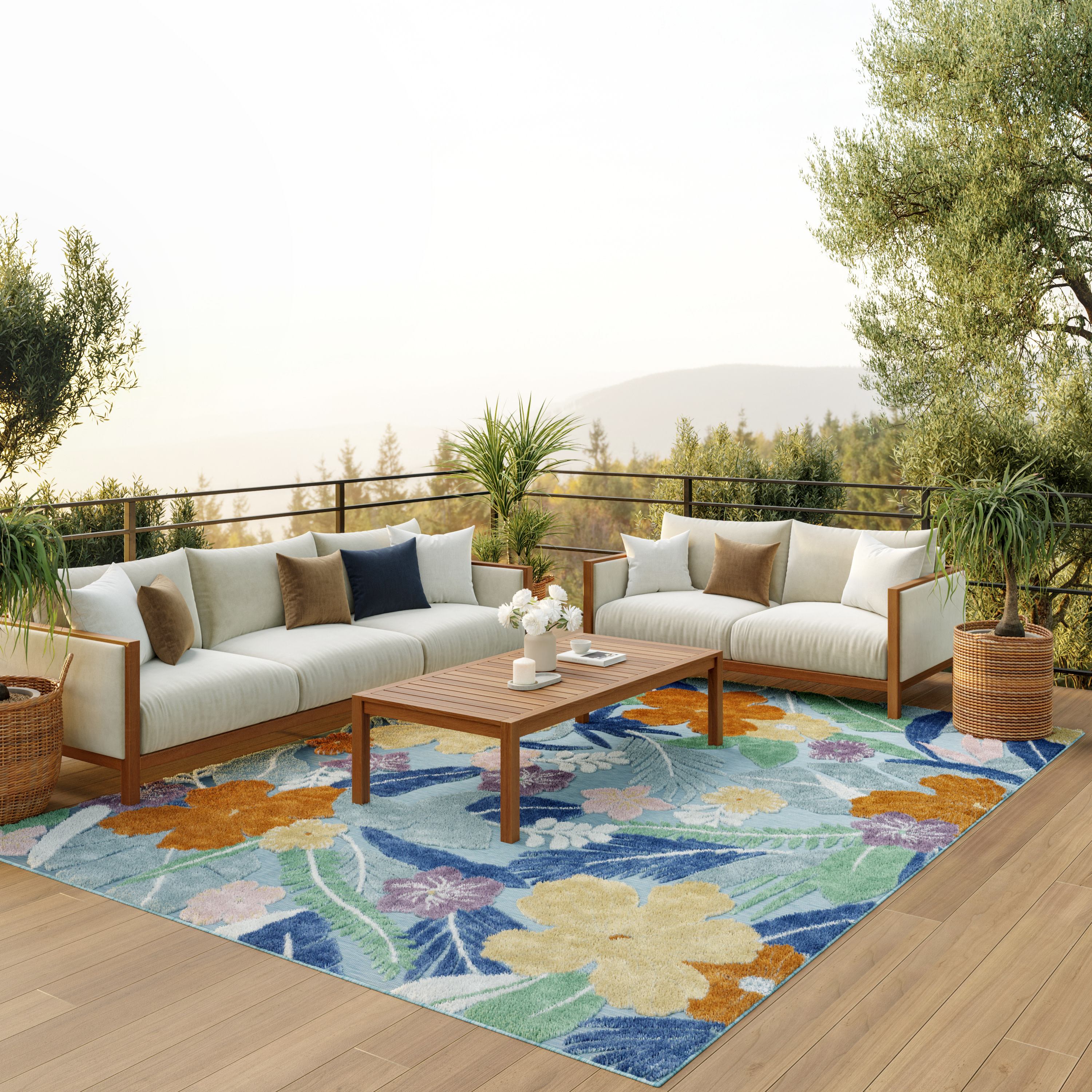 Nourison Suncoast 9' x 12' Blue Multicolor Tropical Rug