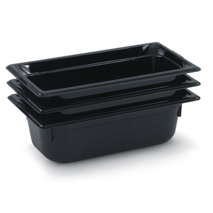 Third-size 2 ½-inch-deep Super Pan® low-temperature plastic pan in black