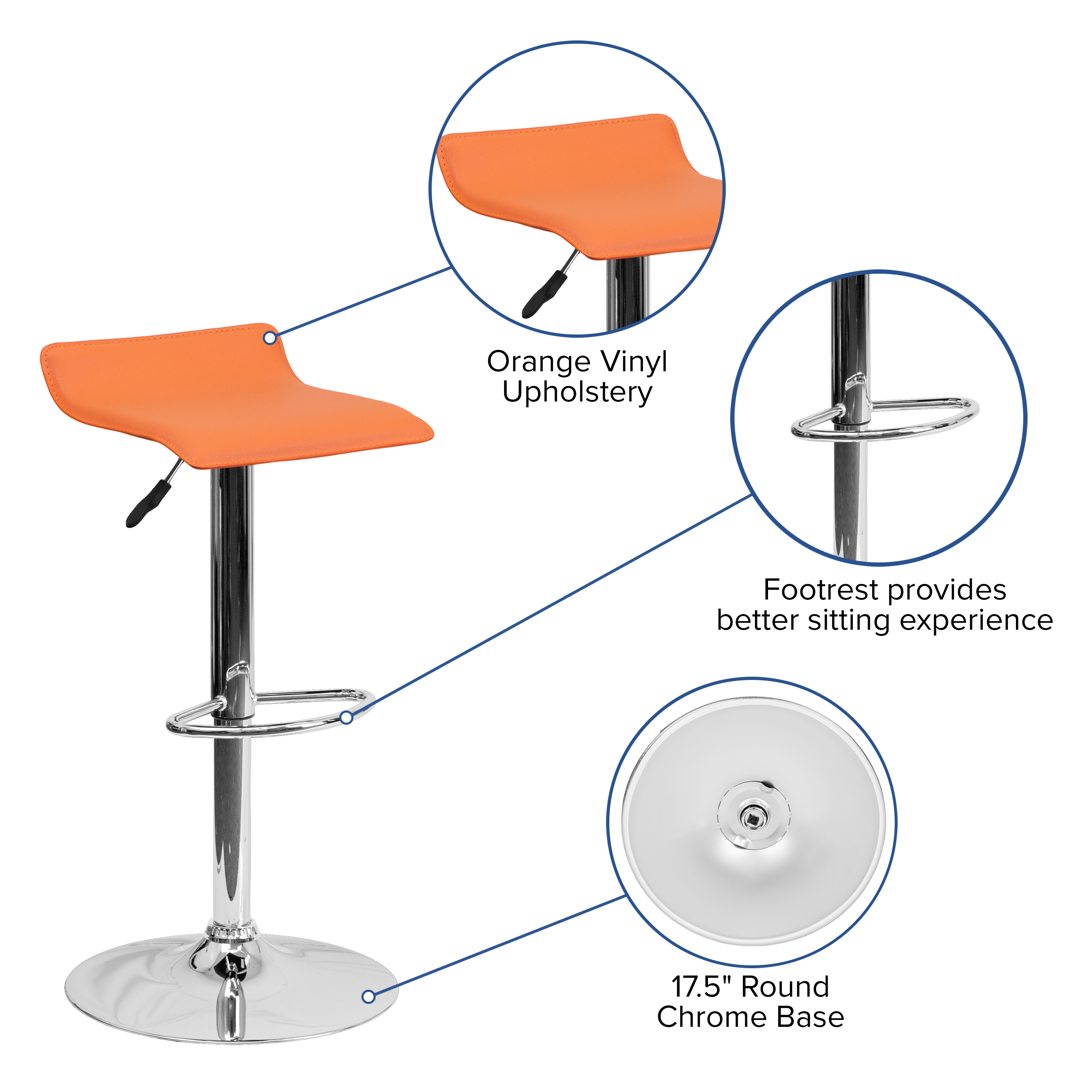 Taburete de bar de vinilo negro altura ajustable con asiento ondulado sólido - Imagen 14 de 31