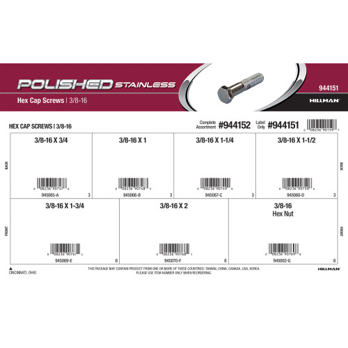 Polished Stainless Hex Cap Screws Assortment (3/8